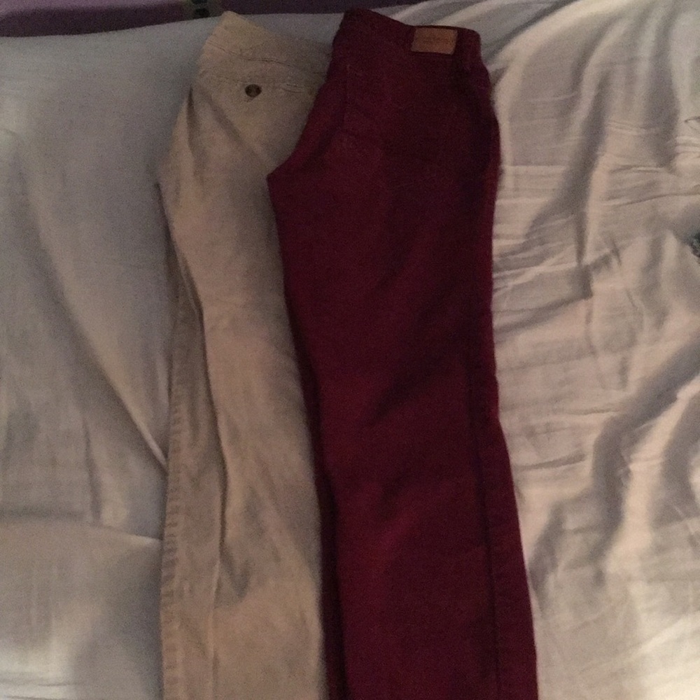 Pants, khakis and regular burgundy jeans